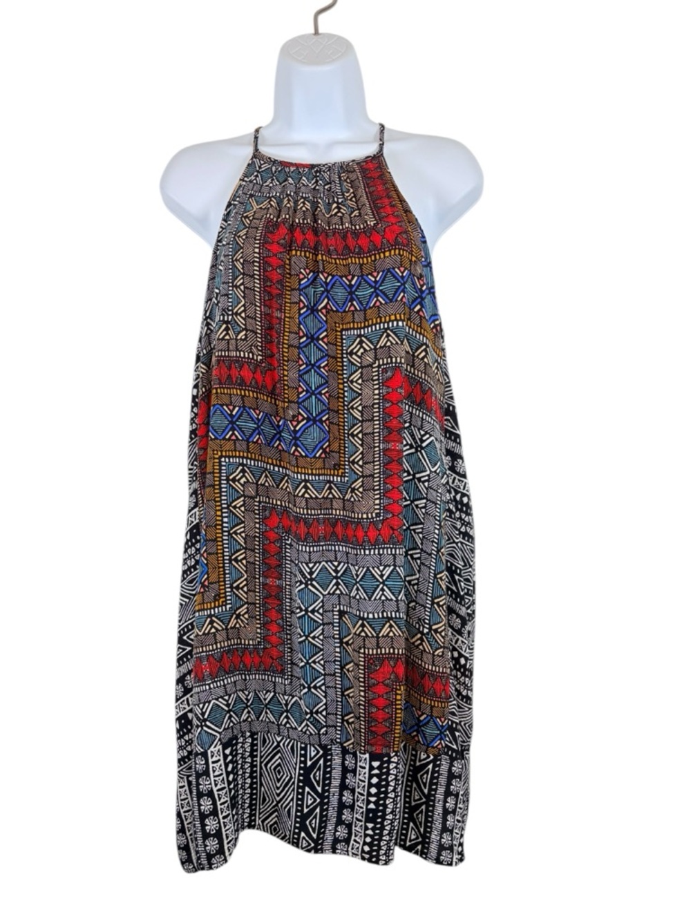 Monteau Los Angeles Boho Tribal Print Halter Dress Size M Summer Festival